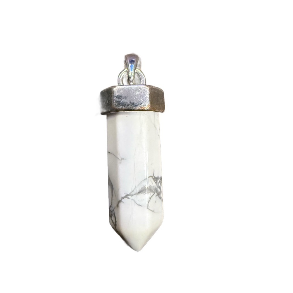 Howlite White Stone Pendant with Silver Tone Setting